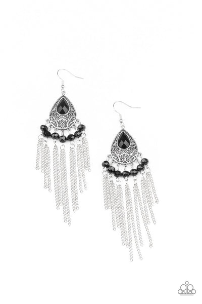 Paparazzi Floating on HEIR - Black Earrings