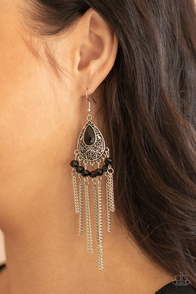 Paparazzi Floating on HEIR - Black Earrings