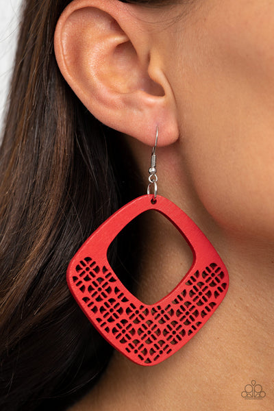 Paparazzi WOOD You Rather - Red Earrings