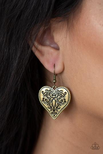 Paparazzi Western Heart - Brass Earrings