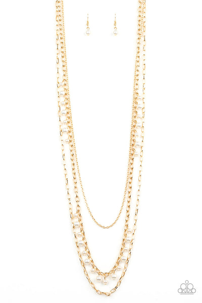 Paparazzi Pearl Pageant - Gold Necklace