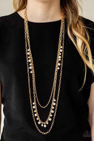 Paparazzi Pearl Pageant - Gold Necklace