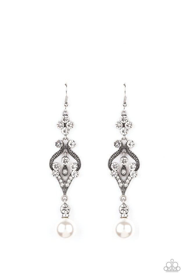 Paparazzi Elegantly Extravagant - White Earrings