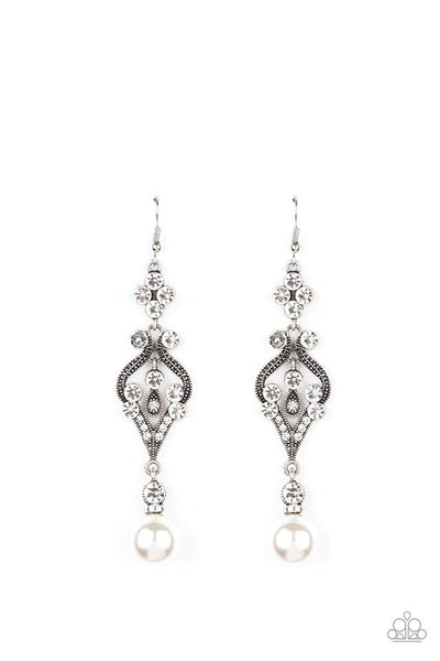 Paparazzi Elegantly Extravagant - White Earrings