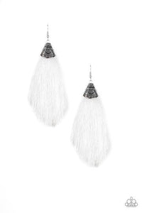Paparazzi Tassel Temptress - White Earrings
