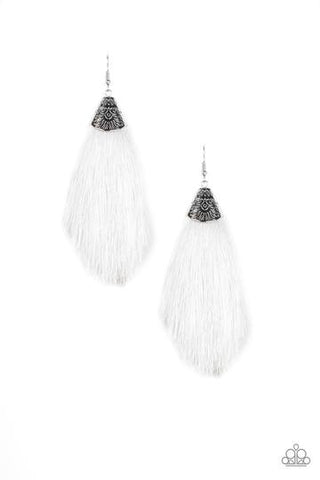 Paparazzi Tassel Temptress - White Earrings