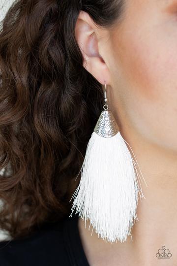 Paparazzi Tassel Temptress - White Earrings