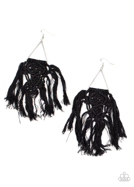 Paparazzi Modern Day Macrame - Black Earrings