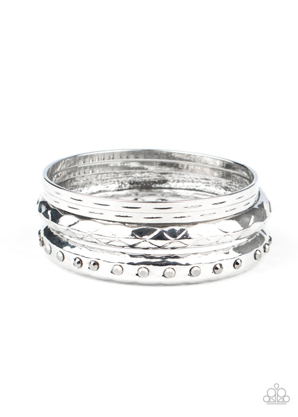 Paparazzi Revved Up Rhinestones - Silver Bracelet