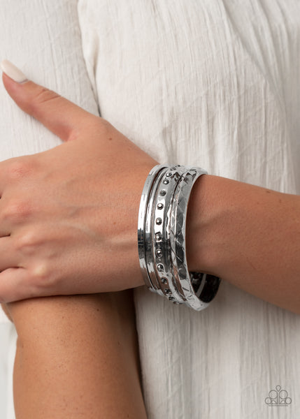 Paparazzi Revved Up Rhinestones - Silver Bracelet