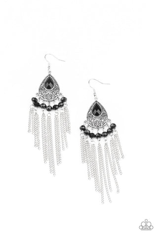 Paparazzi Floating on HEIR - Black Earrings