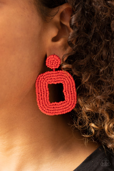 Paparazzi Beaded Bella - Red Earrings