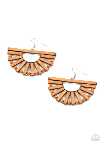 Paparazzi Wooden Wonderland - Brown Earrings