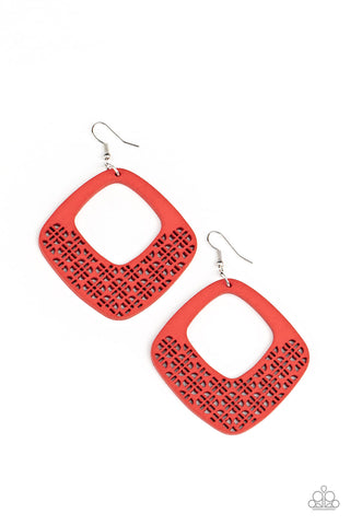 Paparazzi WOOD You Rather - Red Earrings