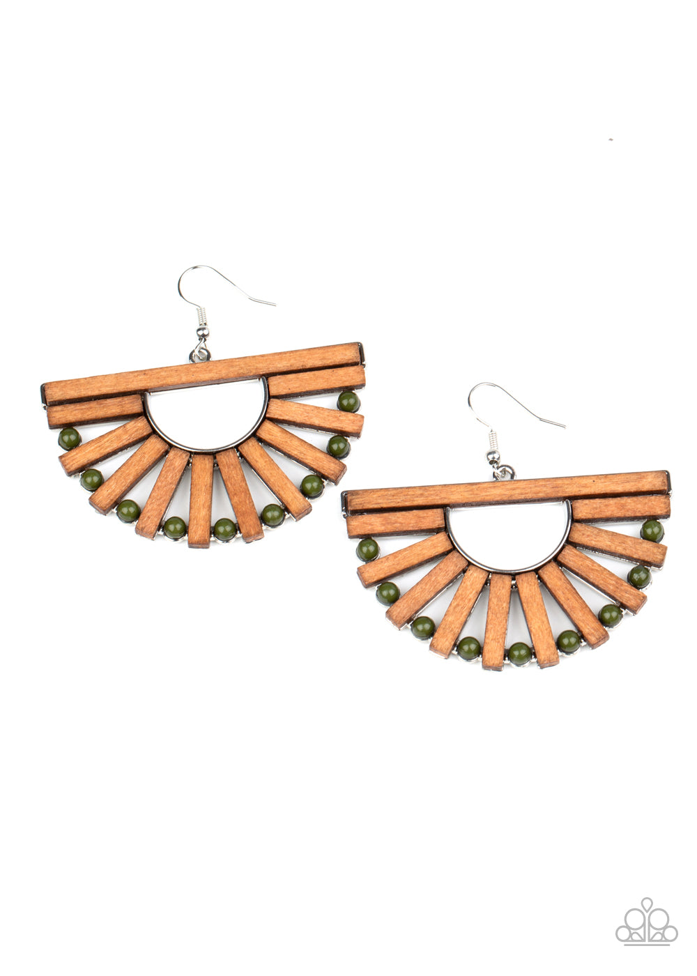 Paparazzi Wooden Wonderland - Green Earrings