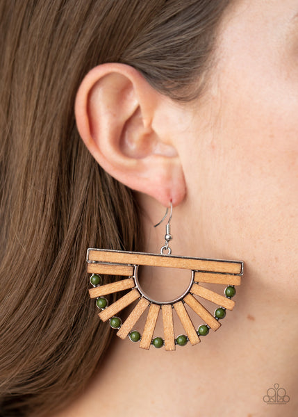 Paparazzi Wooden Wonderland - Green Earrings