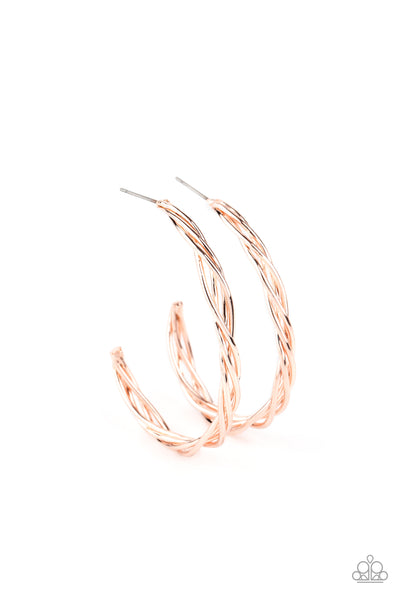 Paparazzi Twisted Tango - Rose Gold Earrings