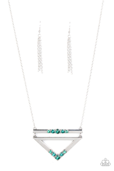 Paparazzi Triangulated Twinkle - Green Necklace