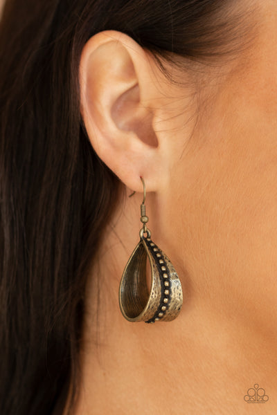 Paparazzi STIRRUP Some Trouble - Brass Earrings