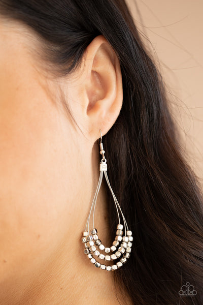 Paparazzi Off The Blocks Shimmer - Silver Earrings