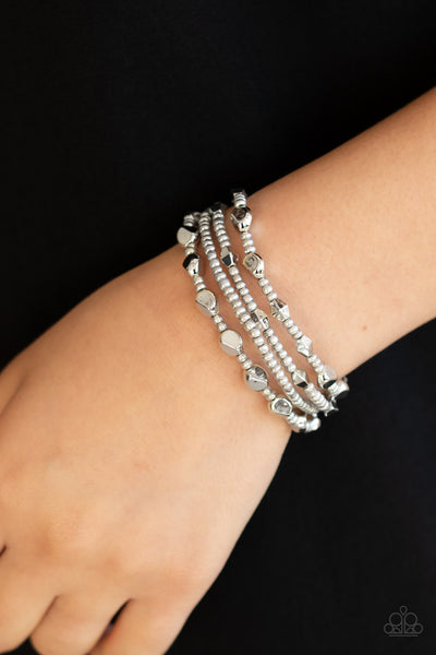 Paparazzi Fashionably Faceted - Silver Bracelet