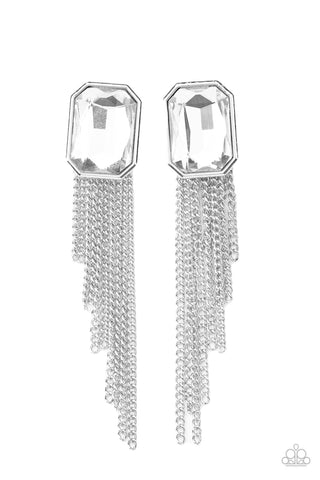 Paparazzi Save for a REIGNy Day - White Earrings