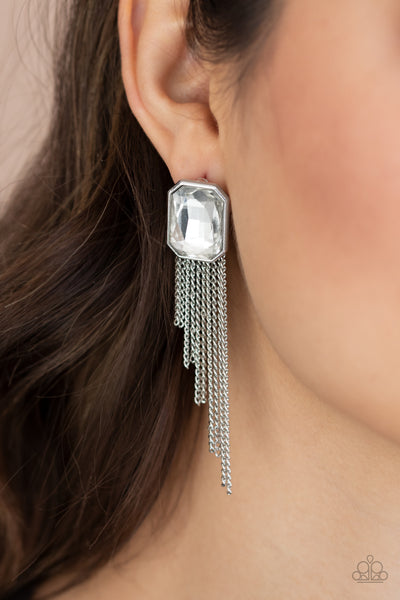 Paparazzi Save for a REIGNy Day - White Earrings