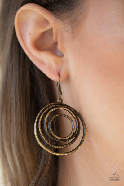 Paparazzi Spiraling Out of Control - Brass Earrings