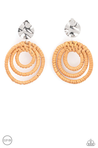 Paparazzi Whimsically Wicker - Brown Earrings