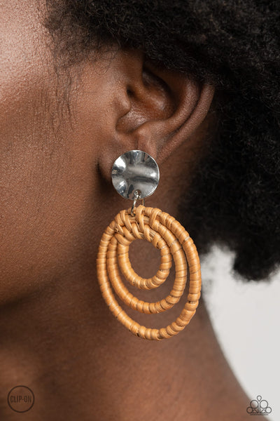 Paparazzi Whimsically Wicker - Brown Earrings