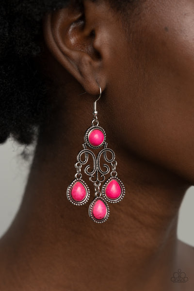 Paparazzi Canyon Chandelier - Pink Earrings