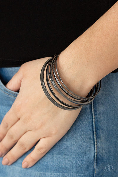 Paparazzi How Do You Stack Up? - Black Bracelet