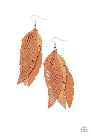 Paparazzi WINGING Off The Hook - Brown Earrings