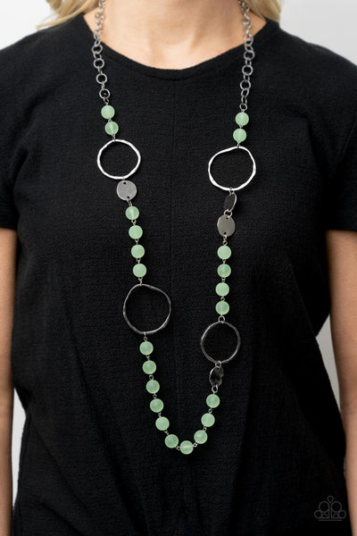 Paparazzi Sea Glass Wanderer - Green Necklace