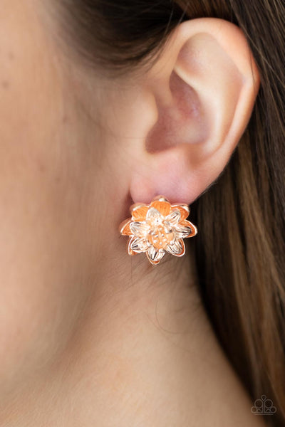 Paparazzi Water Lily Love - Rose Gold Earrings