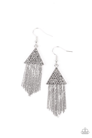 Paparazzi Pyramid SHEEN - Silver Earrings