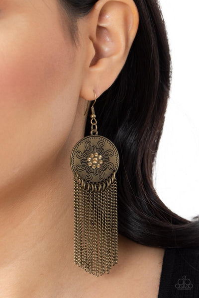 Paparazzi Fringe Control - Brass Earrings