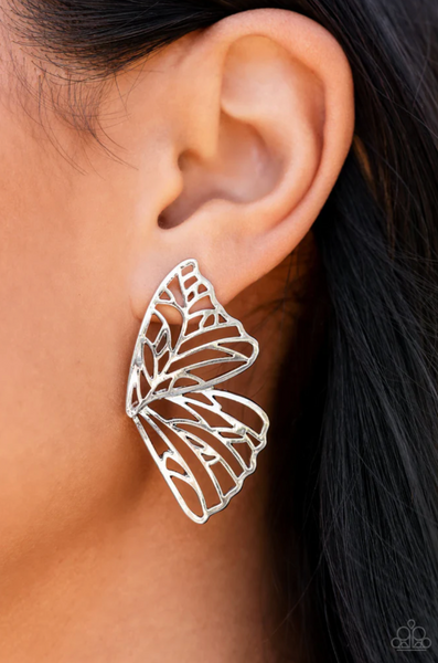 Paparazzi Butterfly Frills - Silver Earrings