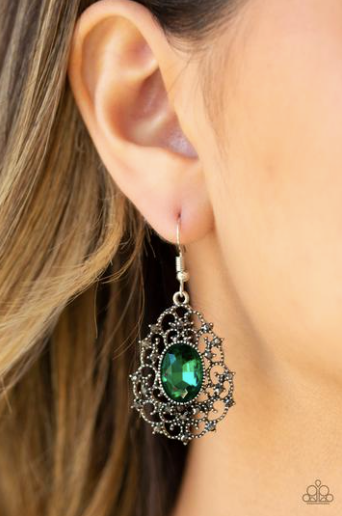 Paparazzi Regal Razzle - Green Earrings