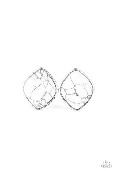 Paparazzi Marble Marvel - White Earrings