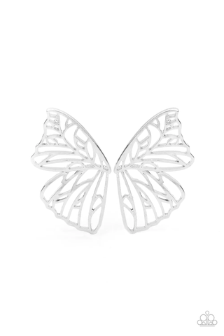 Paparazzi Butterfly Frills - Silver Earrings