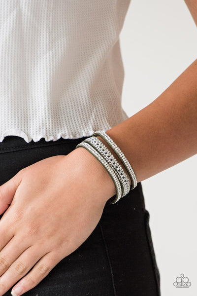 Paparazzi Rollin In Rhinestones - Green Bracelet