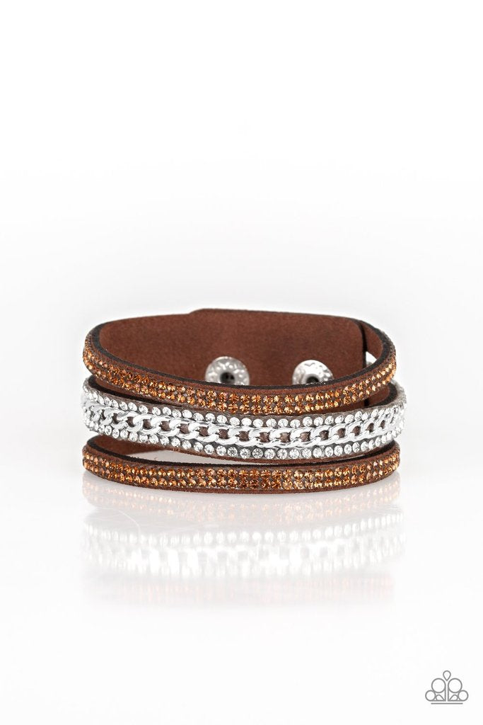 Paparazzi Rollin In Rhinestones - Brown Bracelet