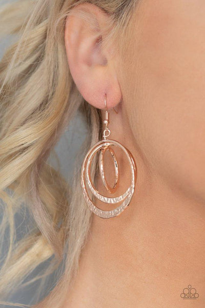 Paparazzi Metallic Ruffle - Rose Gold Earrings