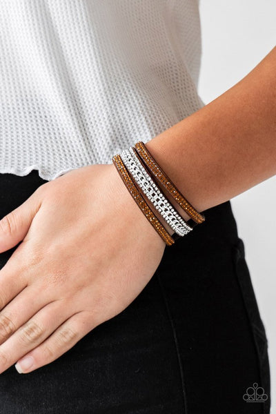 Paparazzi Rollin In Rhinestones - Brown Bracelet